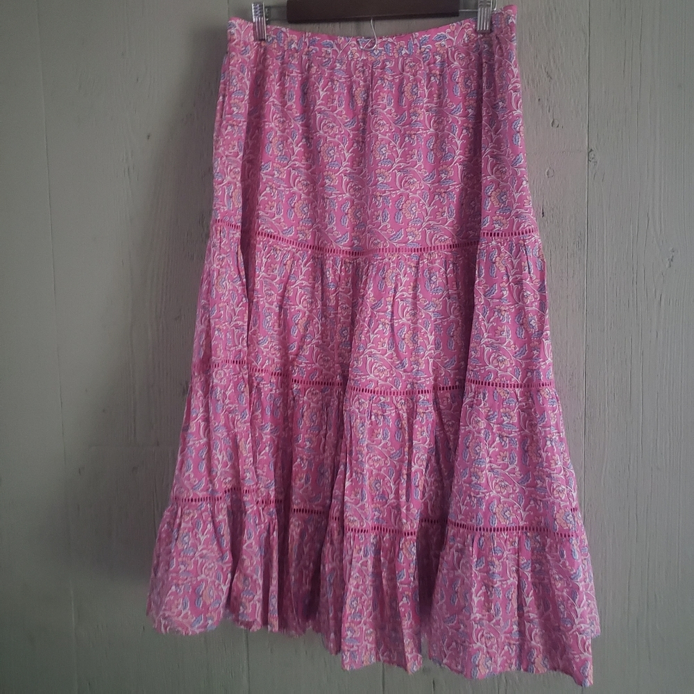 J Crew Tiered Midi Skirt Pink Vine Size Medium